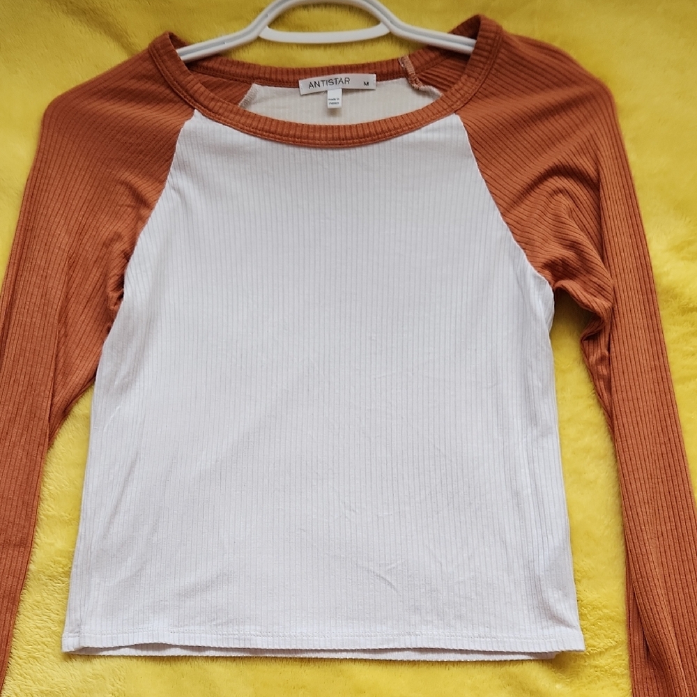 Women's White and Brown Long Sleeve Top